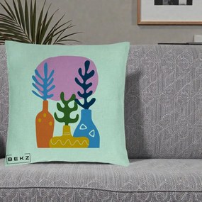 Perna Decorativa Vaze Botanice Abstract, 40x40 cm, Verde Menta, Husa Detasabila, Perna Inclusa, BEKZ®