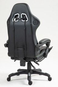 RESIGILAT- Scaun gaming, Masaj in 7 puncte, Boxe Bluetooth, funcție șezlong, 90-155 grade, suport picioare, PU, Negru/cusatura verde