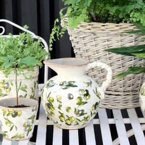 Carafă decorativă din ceramică, pictată manual, crem, H18.5/D20.5 cm, Olive