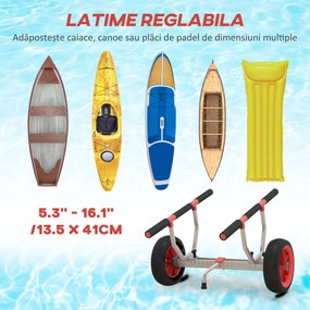 SPORTNOW Cărucior de Transport pentru Caiac și Canoe cu Lățime Reglabilă din Aluminiu, 79x72,5x42 cm, Negru | Aosom Romania