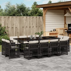 vidaXL Set mobilier de grădină cu perne, 13 piese, negru, poliratan