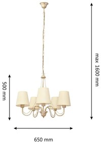 Lustră pe lanț MALBO 5xE27/15W/230V bej