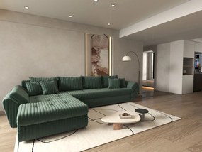 Colțar extensibil dumonde cu ladă de depozitare si sezut confortabil din spuma high-density, Loana XL Ambience Verde 335x185 cm