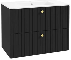 Dulap baie suspendat 80X60 cm pentru lavoar, negru mat, doua sertare softclose Defra Fuego 80 cm