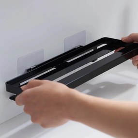 Raft pentru baie negru mat autoadeziv din oțel Film Hook – YAMAZAKI