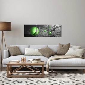 Tabloul bilelor verzi abstracte (cu ceas) (90x30 cm)