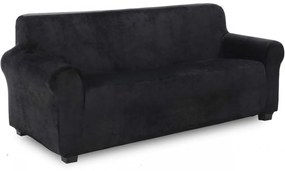 Husa elastica din catifea, canapea 3 locuri, cu brate, negru, HCCJ3-01