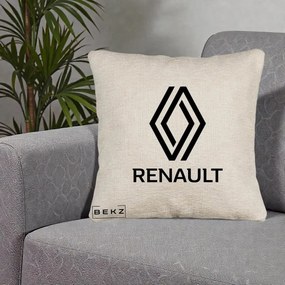 Perna Personalizata cu emblema Renault, 40x40 cm, Bej Canapea, Husa Detasabila, Perna Inclusa, BEKZ®