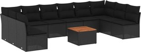 vidaXL Set canapele de grădină cu perne, 11 piese, negru, poliratan