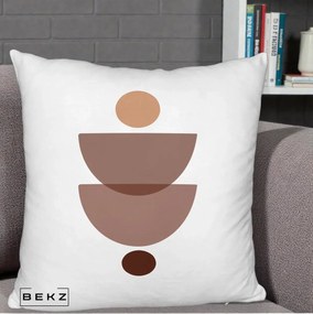 Perna Decorativa Geometric Boho Semicercuri Brun, 40x40 cm, Alb Pufos, Husa Detasabila, Perna Inclusa, BEKZ®