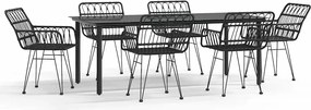 vidaXL Set mobilier de grădină, 7 piese, negru, poliratan