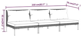 Canapele de gradina cu perne, 3 buc., poliratan semi-rotund 1, Canapea de mijloc (3 buc.)