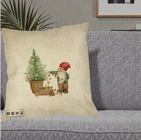 Perna Decorativa Pitic de Craciun cu Brad, 40x40 cm, Crem, Husa Detasabila, Perna Inclusa, BEKZ®