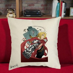 Perna Personalizata Fullmetal Alchemist Brotherhood Edward si Al Poster, 40x40 cm, Ecru, Husa Detasabila, Perna Inclusa, BEKZ®