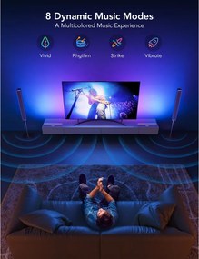 Set 2 Smart LED lampi pentru televizor LED Govee H6046 RGBIC, 24 W, Segmente de culoare adresabile, Wi-Fi, Bluetooth, Govee Home, Negru