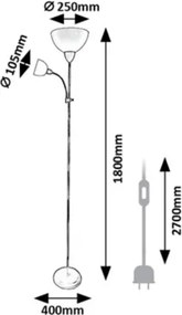 Rabalux 74109 - Lampadar ACTION PRO 1xE27/60W/230V + 1xE14/25W, negru