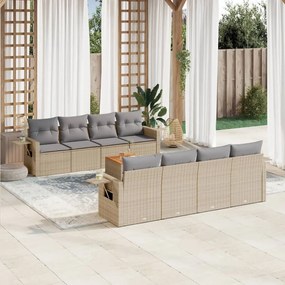 vidaXL Set canapele de grădină, 9 piese, cu perne, bej, poliratan