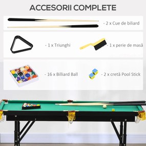 SPORTNOW Masă de Biliard Reglabilă pe Înălțime cu Accesorii, Masă din MDF și Oțel Carom, 140x60x55-75 cm, Verde | Aosom Romania