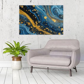 Tablou - Abstracție albastră cu aur (90x60 cm)