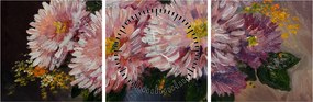 Tablou - Pictură în ulei, flori în vază (cu ceas) (90x30 cm)