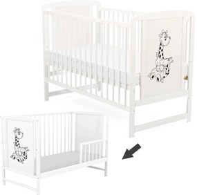 Patut din lemn masiv 120x60 cm Bria alb, include bariera, reglabil pe 3 nivele, certificat EN71