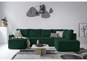 Colțar verde închis extensibil cu tapițerie din catifea reiată (cu colț pe partea dreaptă/în formă de "U") Brave Dave – Miuform