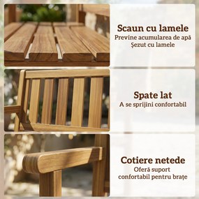 Outsunny Bancă de Grădină pentru 2 Persoane, Bancă de Exterior cu Lamele din Lemn de Molid, Stil Country, Bancă pentru Terasă, Patio și Curte, 150x57x93 cm, Culoare Teak | Aosom Romania