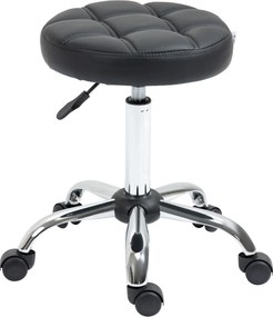 HOMCOM Scaun Rotativ cu Roti, Rotund, Scaun pentru Coafor și Estetician cu Înălțime Ajustabilă, Tapițat în Piele Ecologică, Ø35.5x51-67 cm, Negru