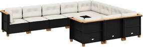 vidaXL Set canapele de grădină cu perne, 10 piese, negru, poliratan