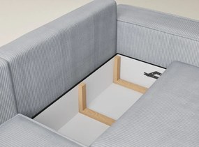 Colțar gri extensibil/cu spațiu de depozitare cu tapițerie din catifea reiată (cu colț pe partea stângă/în formă de ”L”) Tonga – Maison de Rêve