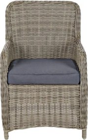 Set dining exterior din metal și sticlă, masă + 5 scaune, polirattan și stofă