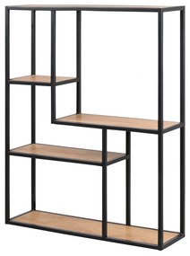 Bibliotecă de perete neagră/în culoare naturală cu aspect de lemn de stejar 75x91 cm Seaford – Actona