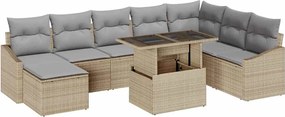 vidaXL Set de canapea cu pernă 9 pcs Beige și gri deschis poliratan