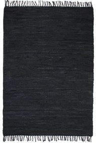 Covor Chindi tesut manual, piele, 190 x 280 cm Gri Negru, 190 x 280 cm