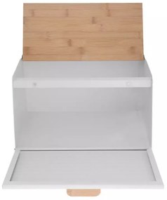 Cutie pentru paine Klausberg KB 7468, 35.5 cm, Otel, Bambus, Capac superior si frontal, Alb