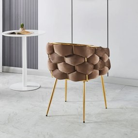 Scaun dining, tapiterie catifea, cadru metalic auriu, Maro inchis