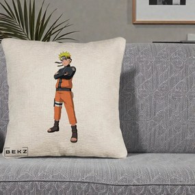 Perna Personalizata Naruto Uzumaki Portret Complet, 40x40 cm, Bej Canapea, Husa Detasabila, Perna Inclusa, BEKZ®