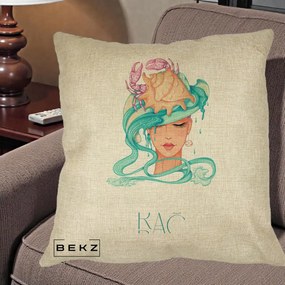 Perna Personalizata Zodie Rac, 40x40 cm, Crem, Husa Detasabila, Perna Inclusa, BEKZ®