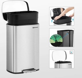 Coș de gunoi TIDY cu închidere lentă, 50 l, argintiu SongmicsHome