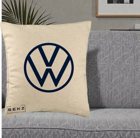 Perna Personalizata cu emblema Volkswagen, 40x40 cm, Bej, Husa Detasabila, Perna Inclusa, BEKZ®
