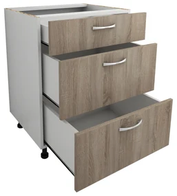 Corp Baza haaus, 3 Sertare, Stejar Sonoma Inchis/Alb, 60 x 50 x 80 cm
