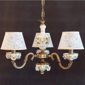 Lustra design italian cu 3 brate din alama si portelan colorat 9961