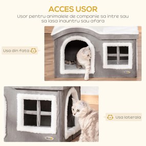 Casuta pentru Pisici de Interior PawHut, 63.5x37x40cm, Gri | Aosom RO