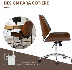 Vinsetto Scaun de birou Vintage, căptușit, din piele ecologică, lemn și oțel, 53x60x86-96 cm, negru și maro închis | Aosom Romania