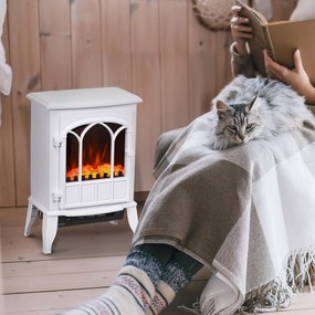 HOMCOM Șemineu Electric de Podea 1000W/2000W Efect de Flacără Luminositate Reglabilă Alb | Aosom Romania