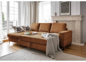 Colțar portocaliu/maro extensibil cu tapițerie din catifea reiată (cu colț pe partea stângă ) Lofty Lilly – Miuform