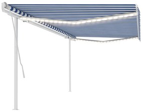 vidaXL Copertină retractabilă manual, cu LED, albastru și alb, 5x3 m