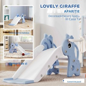 AIYAPLAY Tobogan 3 în 1 pentru Copii, Forma de Girafă, Coș de Baschet, Minge, Albastru | Aosom Romania