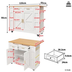 Insulă de bucătărie modernă cu blat reglabil,Alb | Aosom Romania