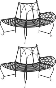 vidaXL Bancă circulară de copac, 2 buc., negru, Ø159 cm, oțel